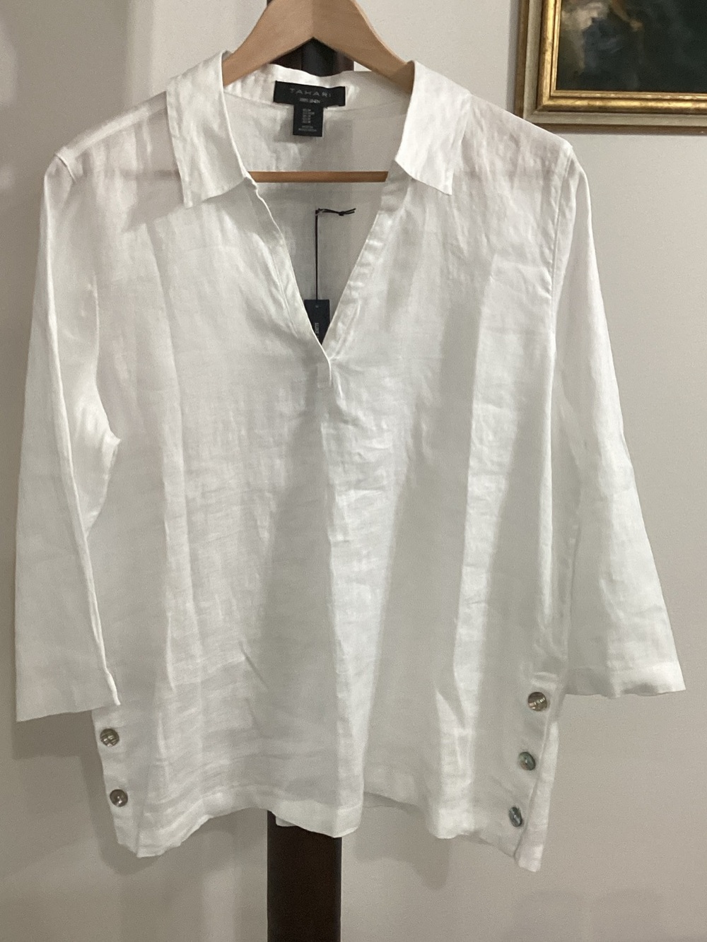 Tahari White Linen Button-Side Tunic NWT Women’s Size Medium - Picture 6 of 11